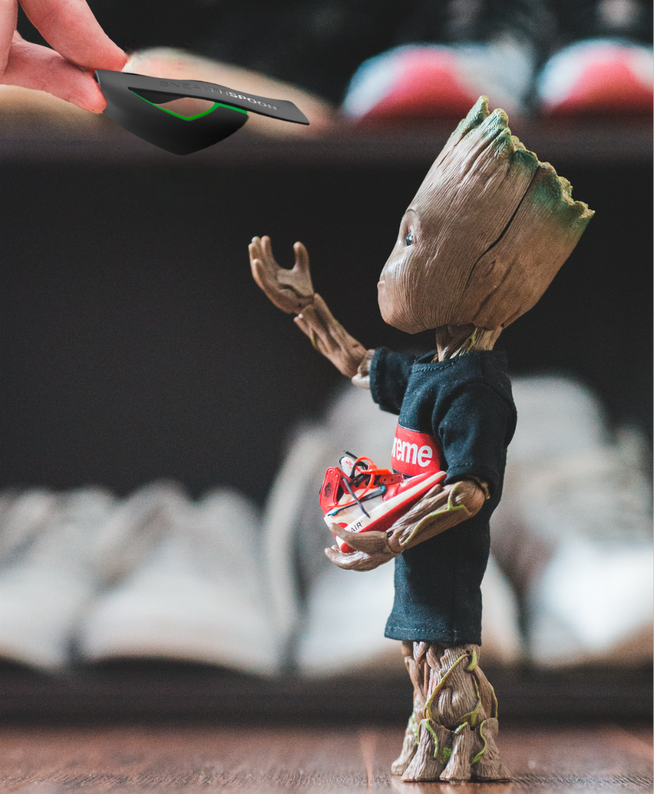 Marvel groot with his sneakers